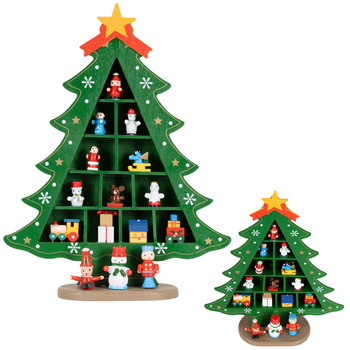 Choinka z drewna z figurkami 28 cm świąteczna dekoracja bożonarodzeniowa