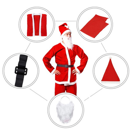 Strój świętego Mikołaja 7 elementowy z brzuchem czerwony kostium