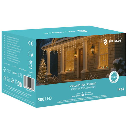 Kurtyna świetlna 500 led girlanda, lampki wewnętrzno-zewnętrzne sople ciepły biały
