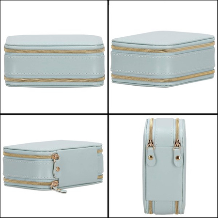 Kufer, szkatułka na biżuterię ekoskóra 11,5x8,5x5,5 cm błękitny z przegródkami