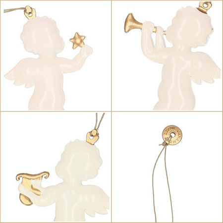 Świąteczne zawieszki 7cm metalowe aniołki zestaw 3 szt. kremowy