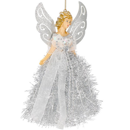 Zawieszka choinkowa aniołek 20cm świąteczna ozdoba srebrny brokat, cekiny