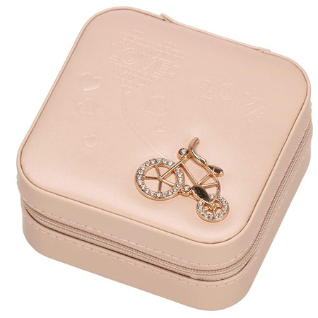 Kufer, szkatułka na biżuterię ekoskóra 10x10x5 cm różowy organizer z przegródkami