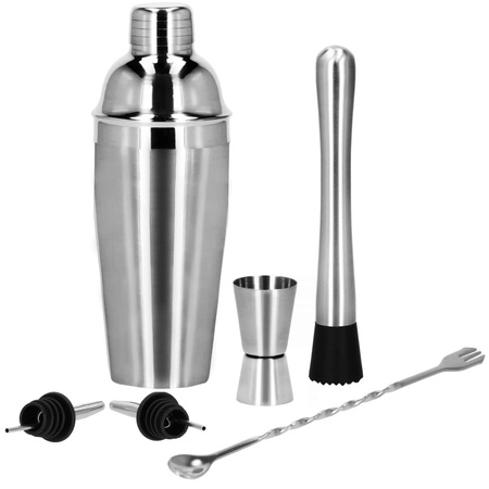 Zestaw barmański 6 elementów do drinków shaker 550 ml stal nierdzewna srebrny