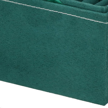 Kuferek, szkatułka na biżuterię 12x12x12 cm zielony welurowy organizer z przegródkami