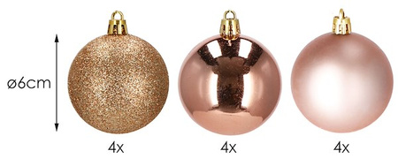 Bombki choinkowe 6 cm różowe złoto 12 szt.