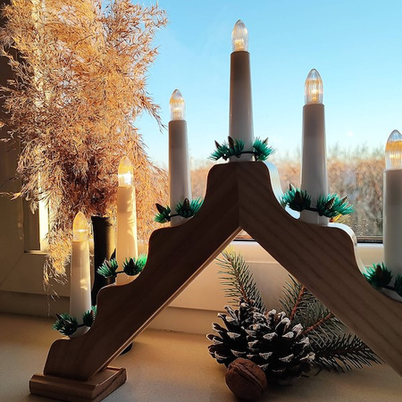 Świecznik adwentowy Led 7 świec drewniany ozdoba bożonarodzeniowa