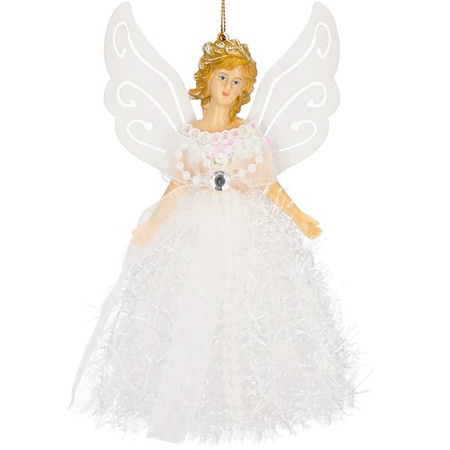 Zawieszka choinkowa aniołek 20cm świąteczna ozdoba biały brokat, cekiny