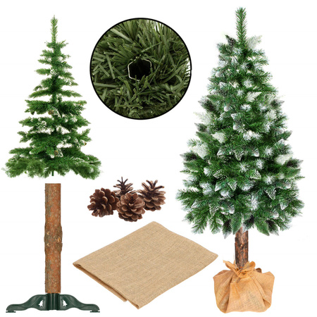 Choinka na pniu 220 cm sztuczna sosna diamentowa ośnieżona jak żywa