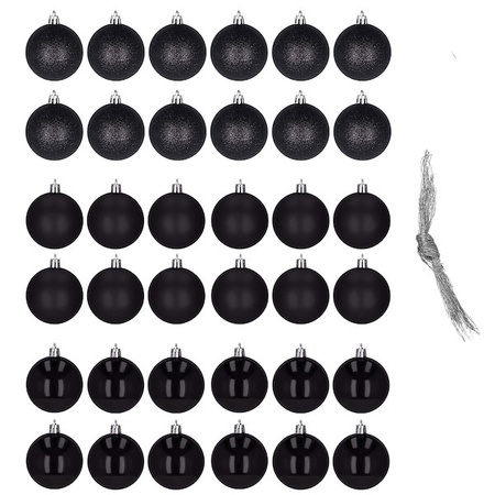 Bombki choinkowe 36 szt. czarne 3 cm zestaw choinkowy