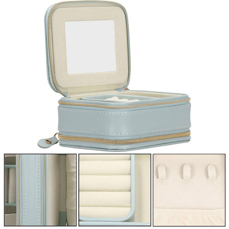 Kufer, szkatułka na biżuterię ekoskóra 11,5x8,5x5,5 cm błękitny z przegródkami