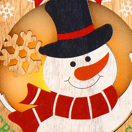 Zawieszka choinkowa bałwan świecąca ozdoba świąteczna drewniana na baterię