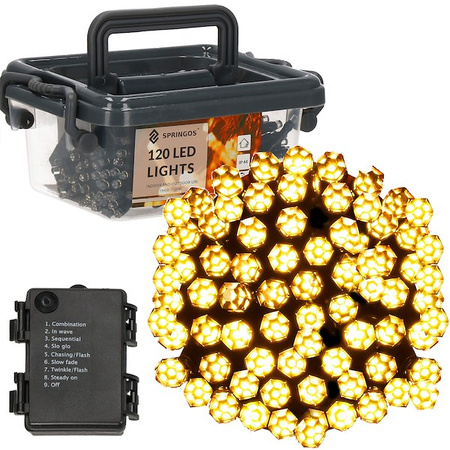 Lampki choinkowe biały ciepły 120 Led z programatorem na baterie