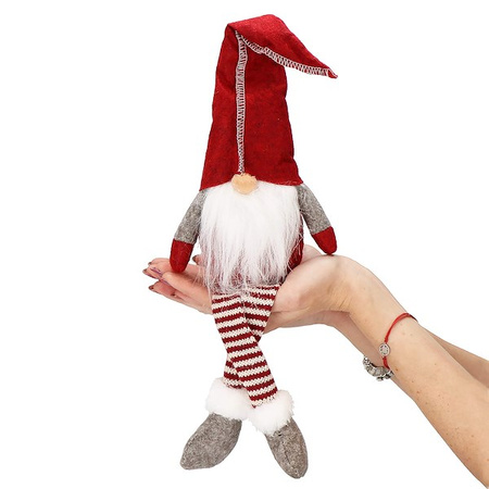 Skrzat 50cm ozdoba świąteczna, siedzący krasnal świąteczny, gnom czerwony