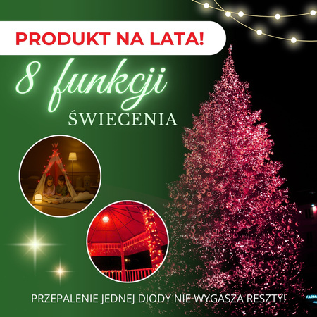 Lampki choinkowe 300 led czerwone 21,5 m oświetlenie świąteczne