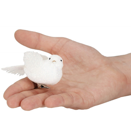 Zawieszki choinkowe 4 szt. ptaszki brokatowe białe