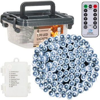 Lampki choinkowe 120 Led biały zimny z programatorem i pilotem na baterie