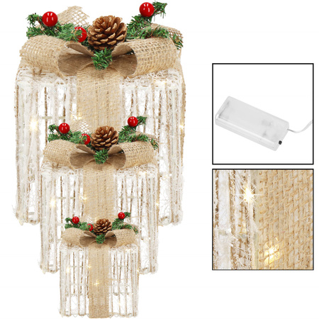 Dekoracja świąteczna LED prezenty oświetlenie zestaw 3 szt. biały ciepły akrylowe