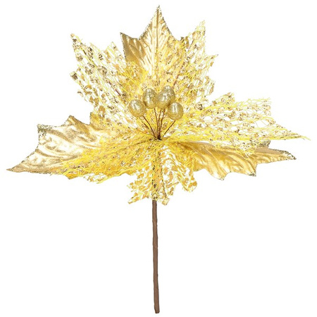 Gwiazda betlejemska 26 cm sztuczny kwiat, poinsecja złota z brokatem