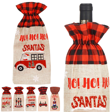 Pokrowiec na butelkę świąteczne etui na wino beżowo-czerowne