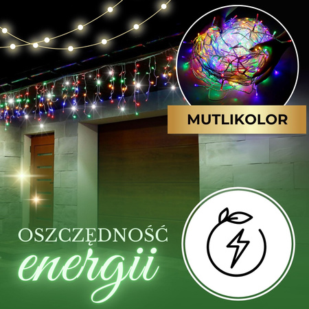 Kurtyna świetlna z pilotem 300 led girlanda, lampki wewnętrzno-zewnętrzne sople multikolor