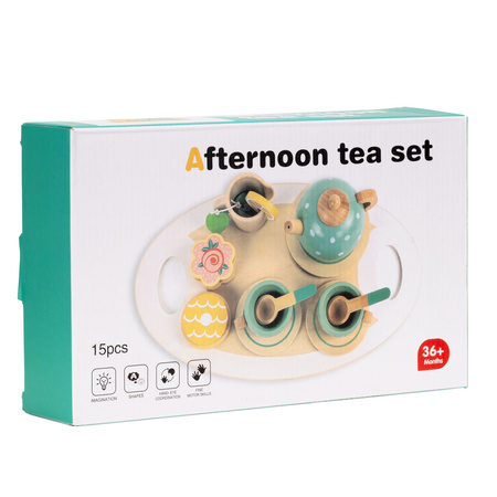 Zestaw śniadaniowy z drewna dla dzieci 14 el. zabawka, kuchenne akcesoria do herbaty