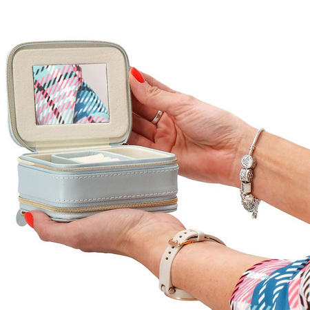 Kufer, szkatułka na biżuterię ekoskóra 11,5x8,5x5,5 cm błękitny z przegródkami