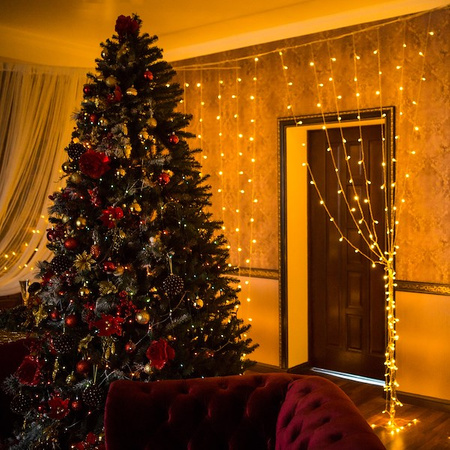 Kurtyna świetlna z pilotem 306 led girlanda, lampki wewnętrzno-zewnętrzne sople ciepły biały