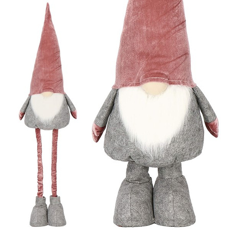 Skrzat 80-120 cm welurowy krasnal świąteczny, gnom różowy na teleskopowych nóżkach