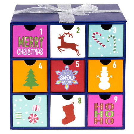 Kalendarz adwentowy, świąteczny pudełko z 24 szufladkami do uzupełnienia, multikolor