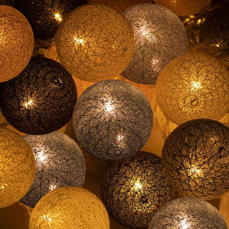 Cotton balls 10 led lampki dekoracyjne, girlanda na baterie szaro-białe