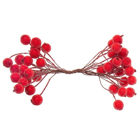 Sztuczna jarzębina ozdobna 100 szt., oszronione gałązki kulki czerwone