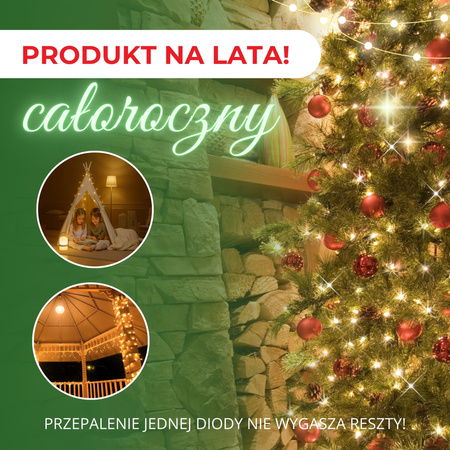 Lampki choinkowe 300 led biały ciepły 25,5m oświetlenie świąteczne IP44