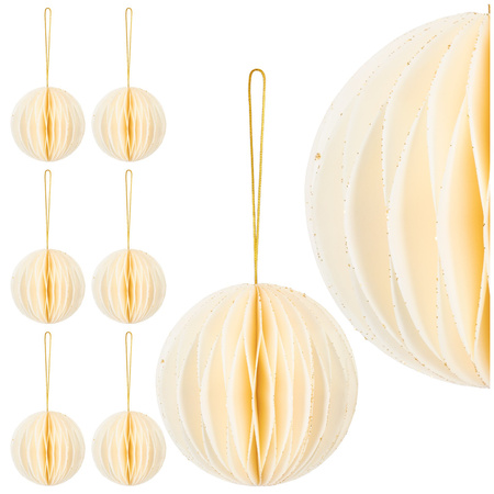 Bombki z papieru 6 szt. ozdoby choinkowe zawieszki świąteczne 8 cm rozkładane, biały