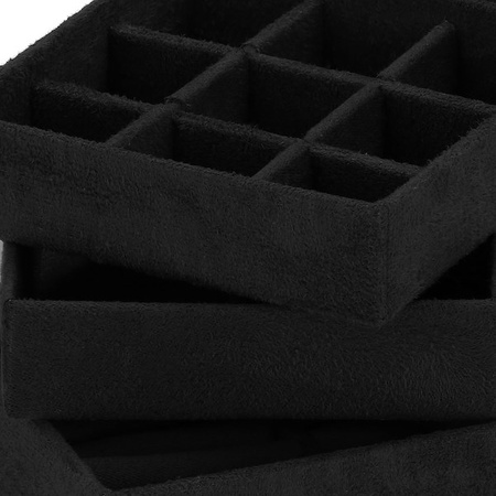 Kuferek, szkatułka na biżuterię 12x12x12 cm czarny z przegródkami welurowy