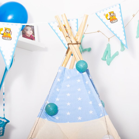 Namiot Tipi dla dzieci wigwam z poduszkami błękitny w gwiazdki