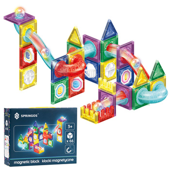 Klocki magnetyczne tory, tunele kulkowe, kulki LED zestaw klocków konstrukcyjnych 66 szt. wielokolorowe