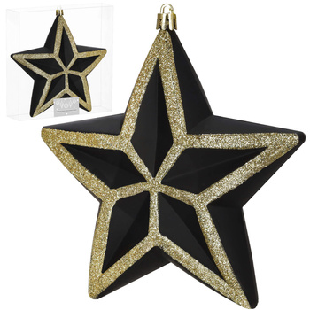 Bombka choinkowa, dekoracja świąteczna do stroika, gwiazda 15 cm nietłukąca, czarno-złota