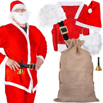 Strój Mikołaja 8 elementów, z brodą i peruką, kostium czerwony