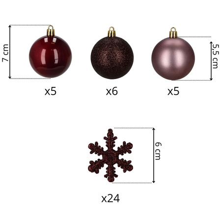 Bombki choinkowe 40 szt. komplet dekoracje świąteczne zawieszki nietłukące, fioletowe