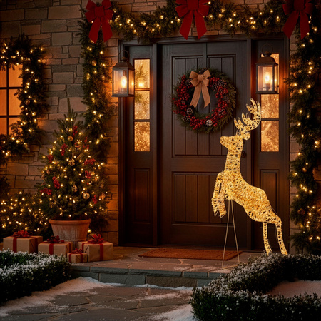 Renifer świecący 120 LED świąteczny dekoracja do ogrodu biały ciepły