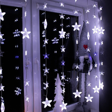 Kurtyna świetlna 180 led girlanda gwiazdki, lampki wewnętrzno-zewnętrzne sople zimny biały + niebieski flash