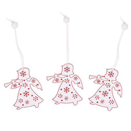 Świąteczne zawieszki 6,5cm drewniane aniołki zestaw 3 szt. biały