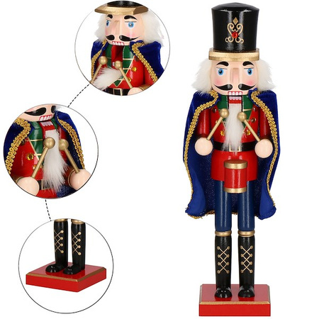 Dziadek do orzechów 38 cm drewniany żołnierzyk z peleryną multikolor, figurka świąteczna