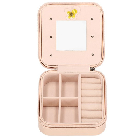 Kufer, szkatułka na biżuterię ekoskóra 10x10x5 cm różowy organizer z przegródkami