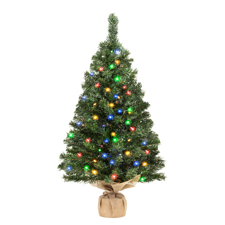 Choinka sztuczna mała 90 cm z oświetleniem choinkowym 50 LED multikolor, na stolik, biurko