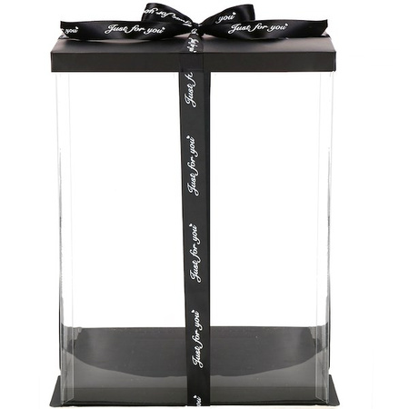 Miś różany w pudełku miś z róż 25 cm czerwony z czarną kokardką