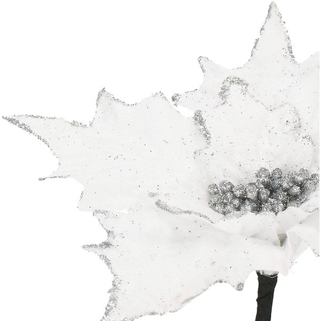 Gwiazda betlejemska, sztuczny kwiat, poinsecja biała z brokatem