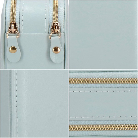 Kufer, szkatułka na biżuterię ekoskóra 11,5x8,5x5,5 cm błękitny z przegródkami