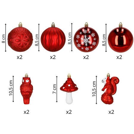Bombki choinkowe 14 szt. ozdoby do girland i świątecznych aranżacji, czerwone